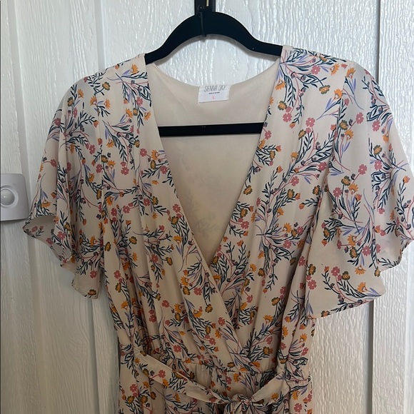 Sienna Sky Pink Cream Ruffled Wrap Midi Dress - Picture 3 of 7